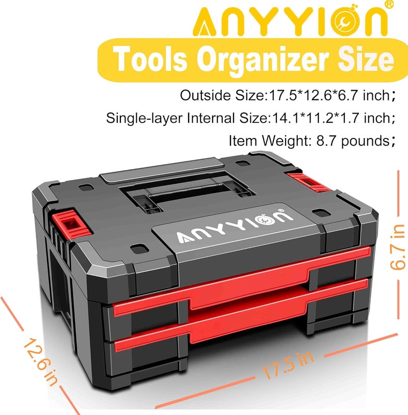 Anyyion Tool Storage Organizer with Double Drawers, Heavy Duty Latches, Stackable - Image 2